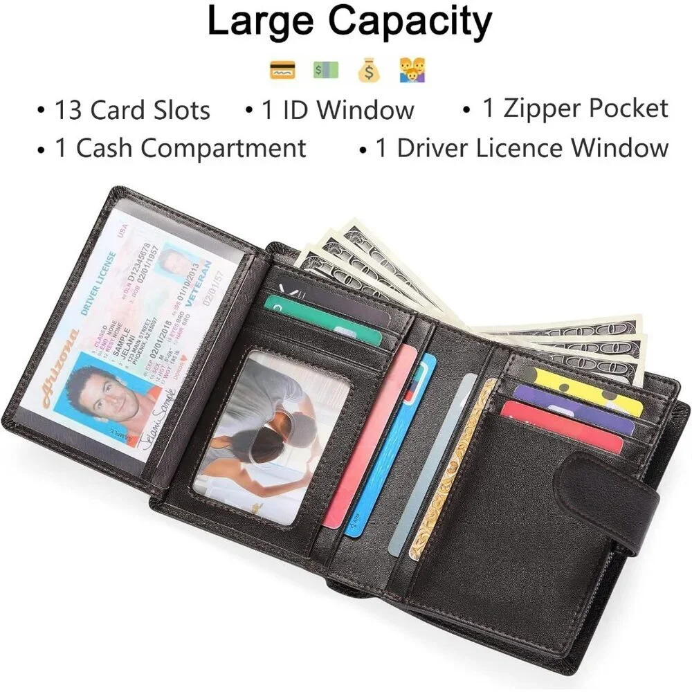 Men's F-Coffee Genuine Leather Bifold Wallet Blocking Credit Card Coin Pocket